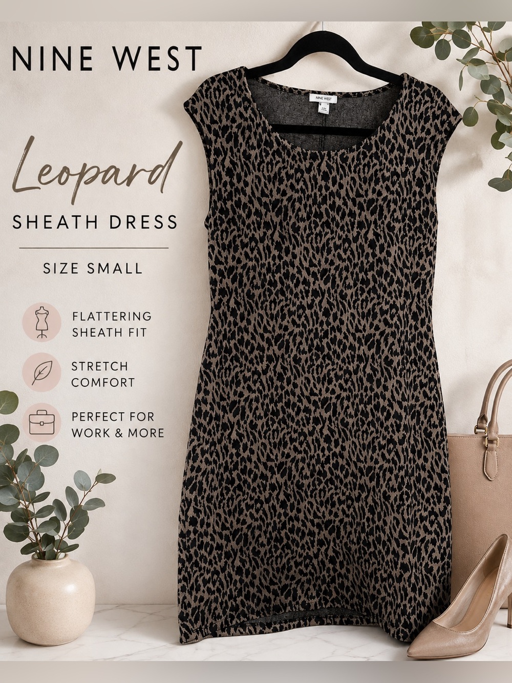 Nine West Leopard Sheath Dress Small ⭐